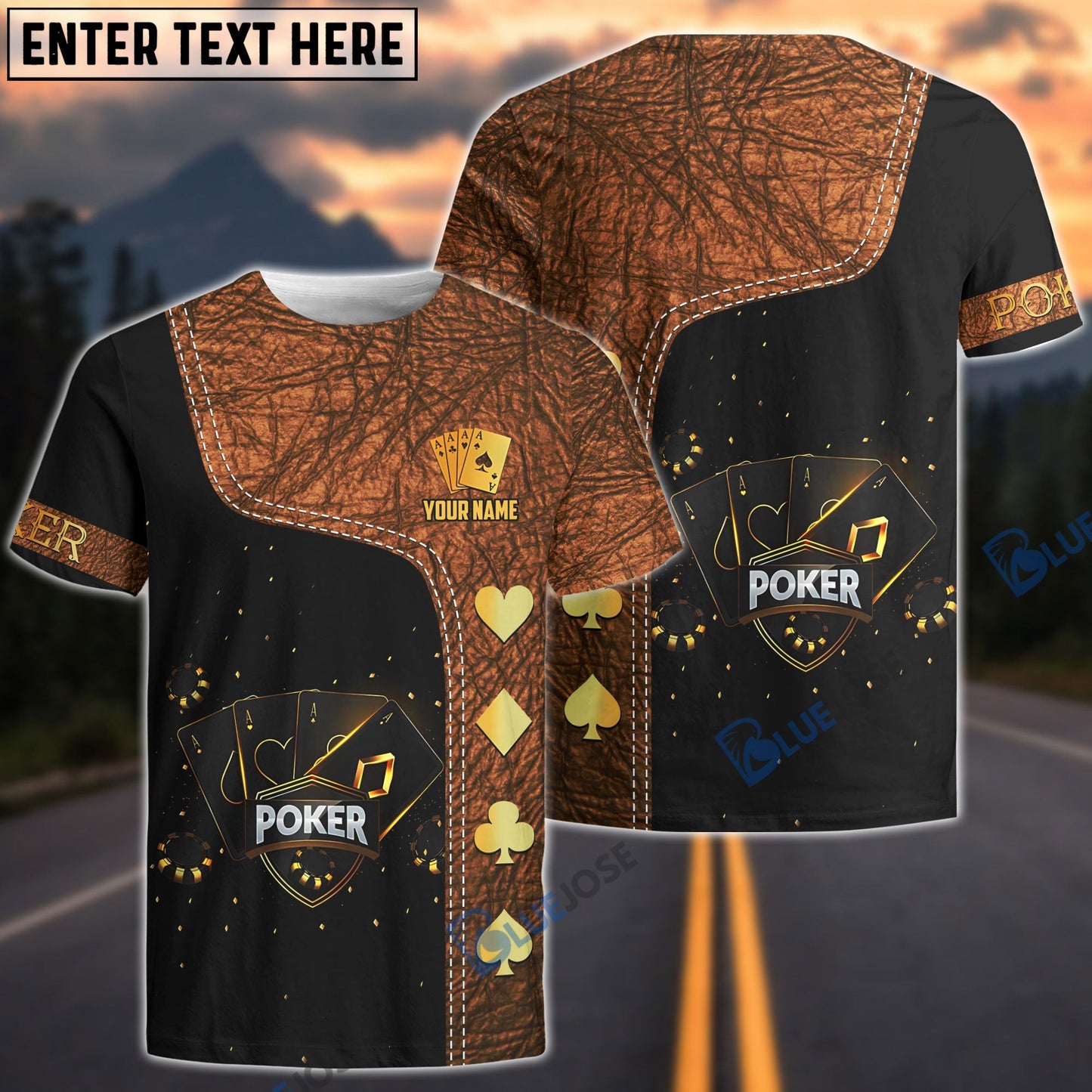 Frenzidea Casino Poker Leather Pattern Personalized Name 3D T-Shirt