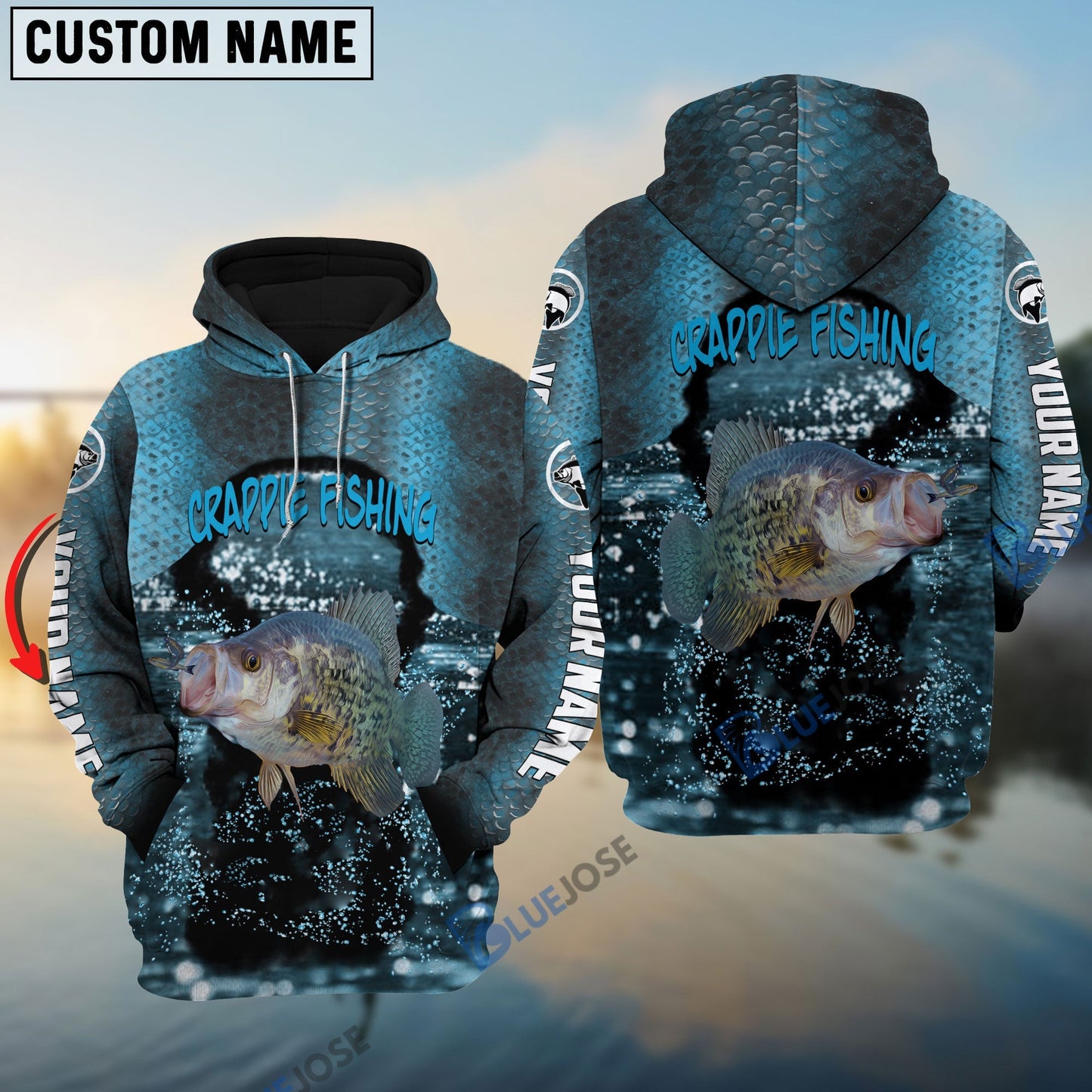 Frenzidea Crappie Fishing Light Blue Custom Long Sleeve Performance Fishing Long Sleeves
