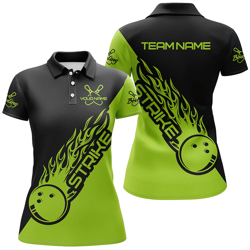 Frenzidea Green Bowling Strike Premium Customized Name 3D Shirt For Women