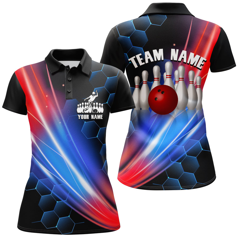 Frenzidea Black Bowling Hexagon Pattern Personalized All Over Printed Shirt For Women