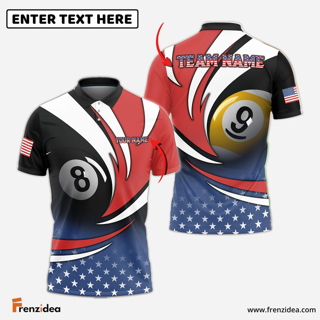 Frenzidea Billiards American Flag Personalized Name, Team Name Unisex Shirt ( 3 Colors )
