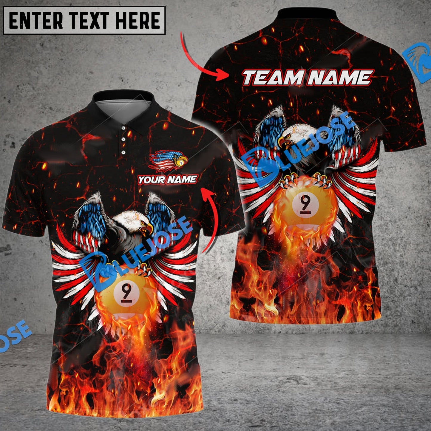 Frenzidea Billiard Ball 9 Eagle USA Flag Personalized Name, Team Name Unisex Shirt