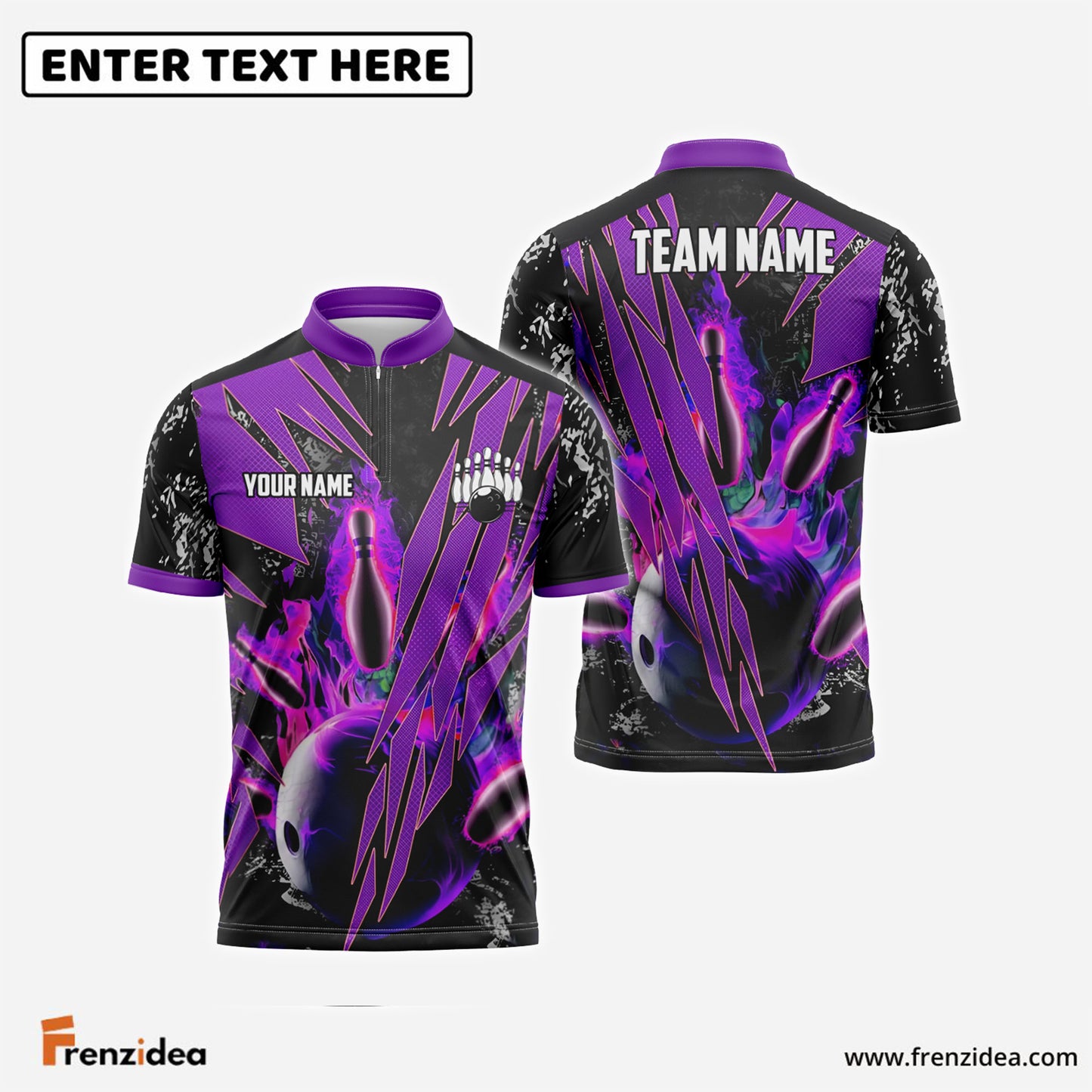 Frenzidea Bowling Fireball Premium Personalized Name, Team Name, Logo Shirt (4 Colors)