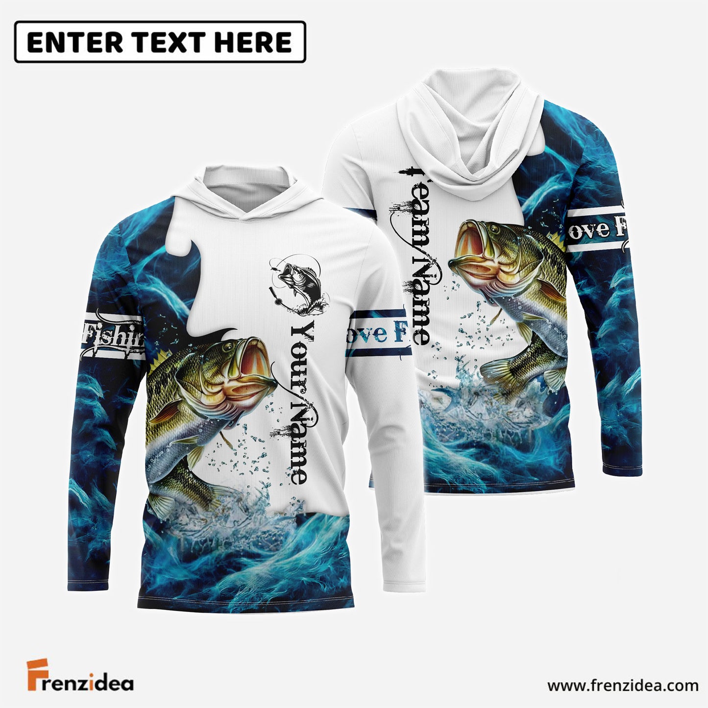 Frenzidea Customize Name, Team Name Bass Fishing Fishing Water & White 3D Shirts