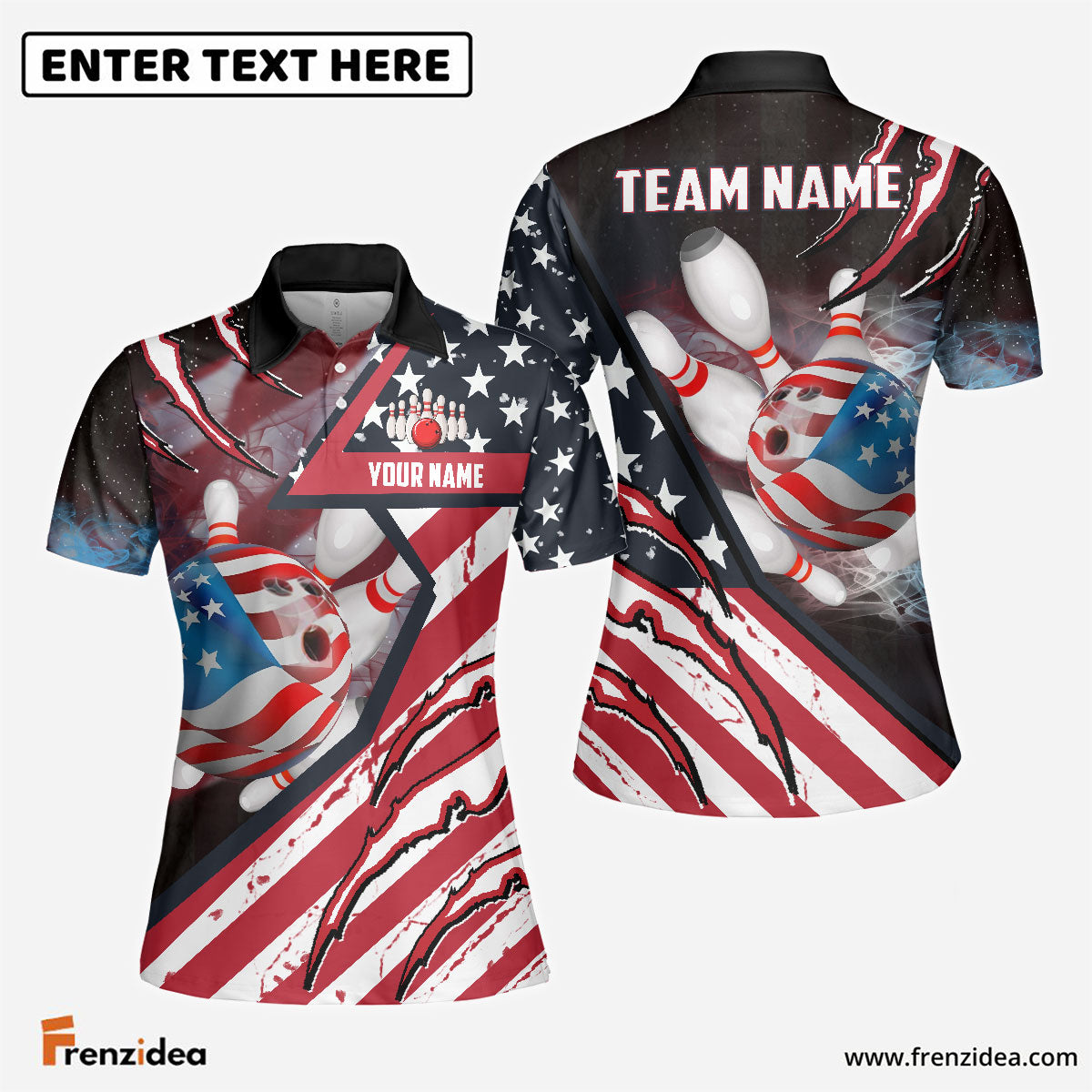 Frenzidea Bowling American Flag Patriot Customized Name, Team Name 3D Shirt