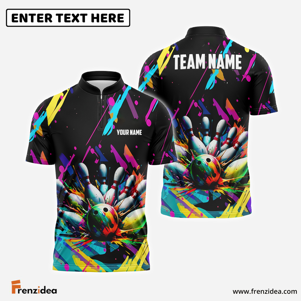 Frenzidea Bowling Graffiti Splash Paint Customized Name, Team Name 3D Shirt