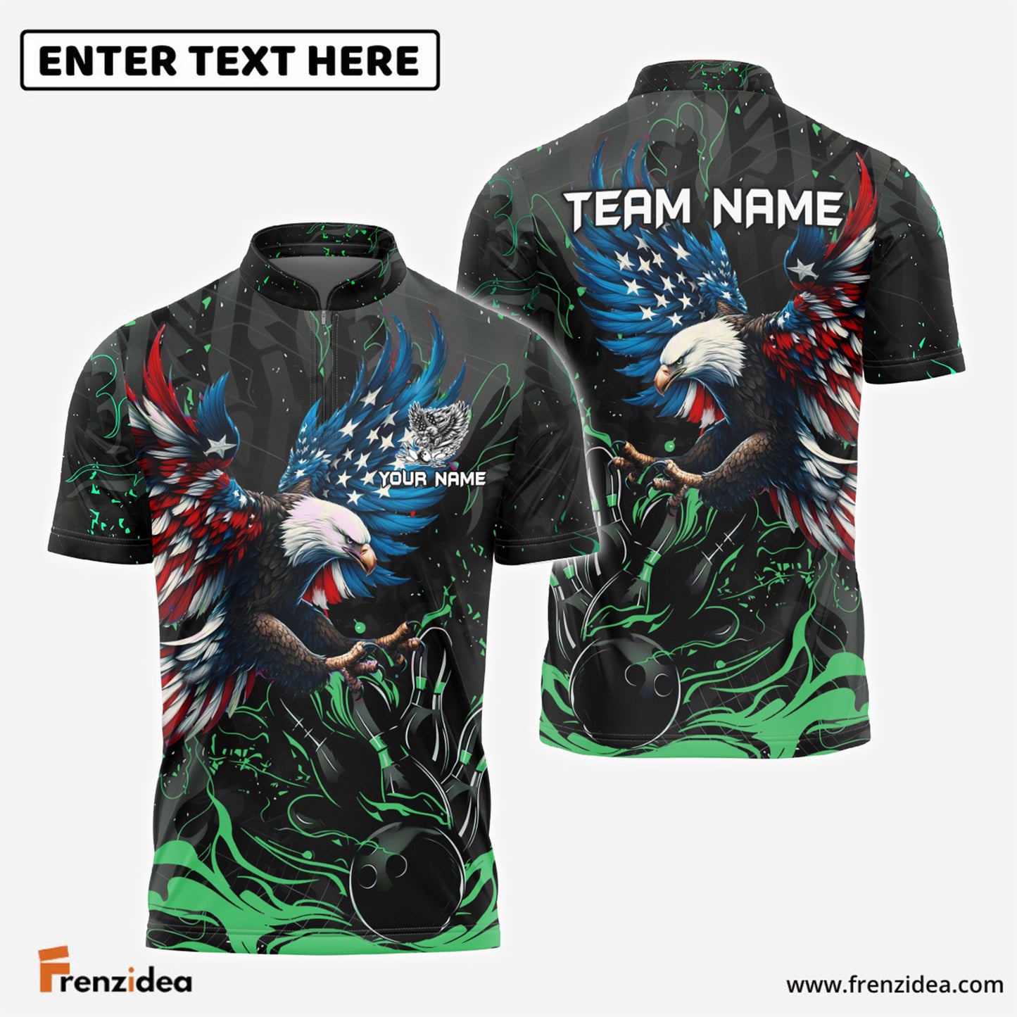 Frenzidea Bowling And Pins Almighty American Eagle Multicolor Customized Name 3D Shirt ( 4 Colors )