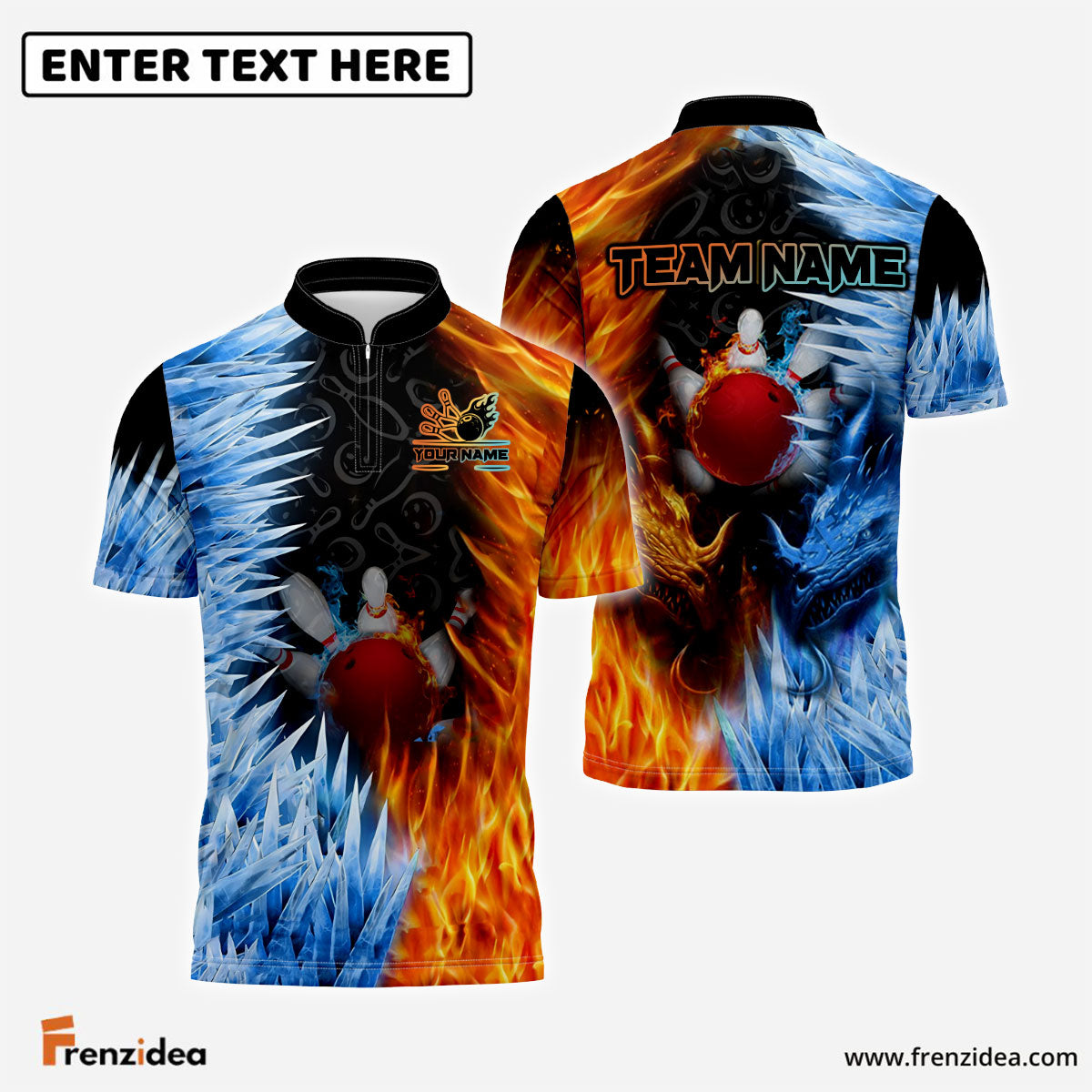 Frenzidea Bowling Fire And Ice Customized Name, Team Name 3D Shirt ( 2 Colors )