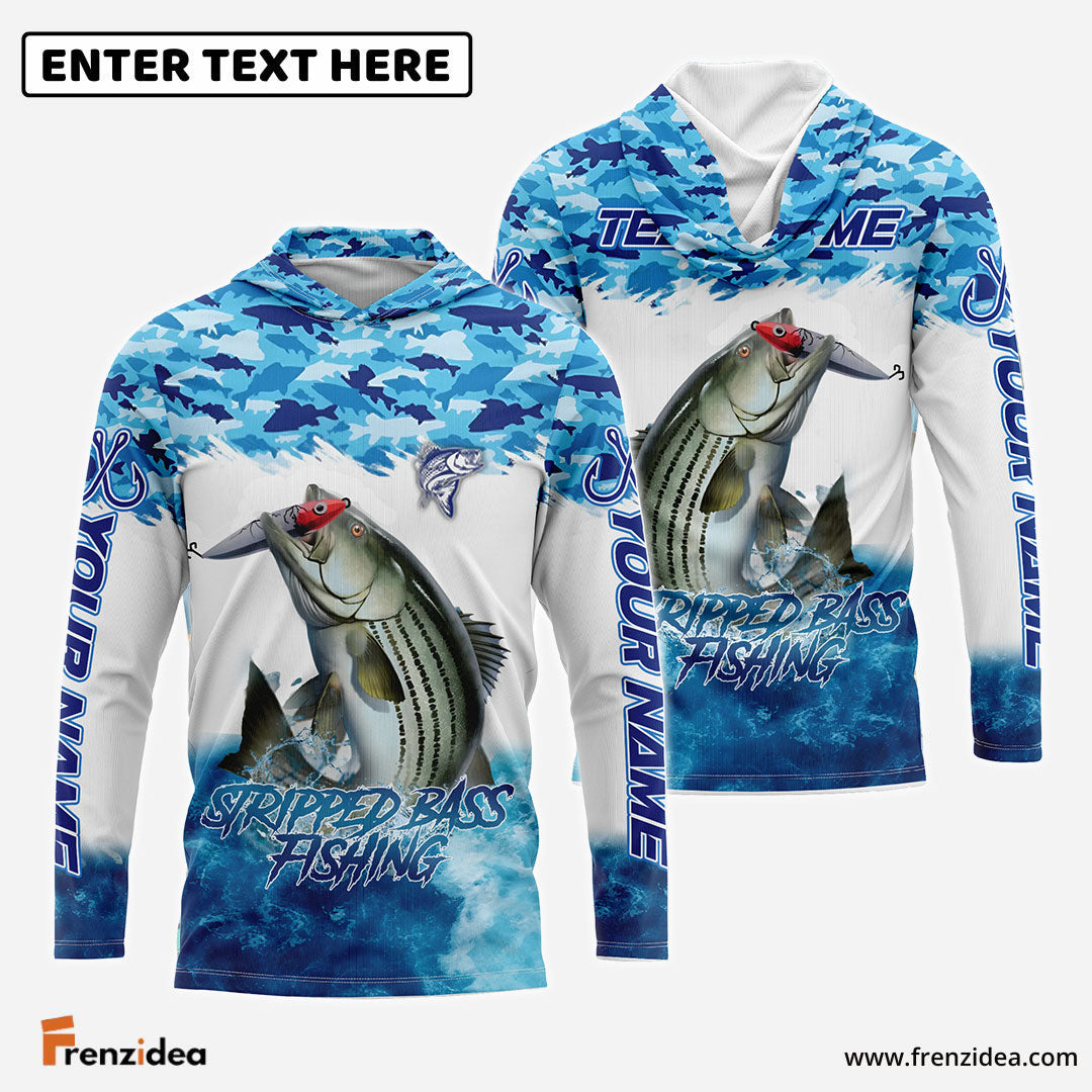 Frenzidea Striped Bass Fishing Blue Water Camo Custom Name & Team Name 3D Shirts
