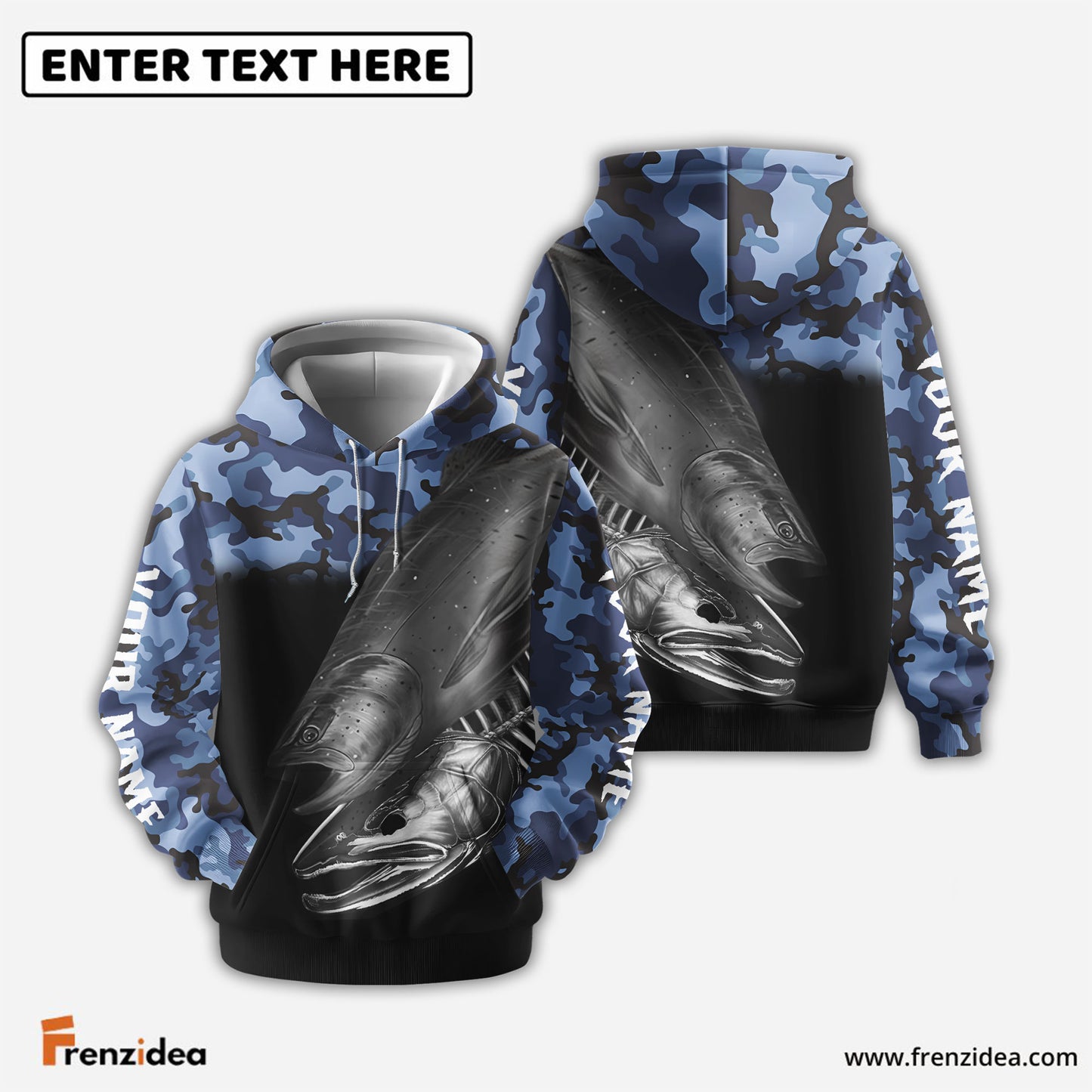 Frenzidea Chinook Salmon Fishing Camo Customize Name 3D Shirts