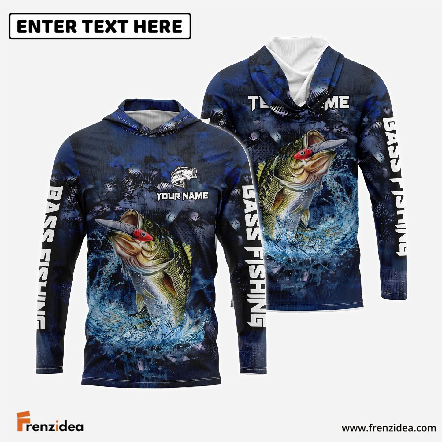 Frenzidea Bass Fishing Fishing Dark Blue Camouflage Custom Name & Team Name 3D Shirts