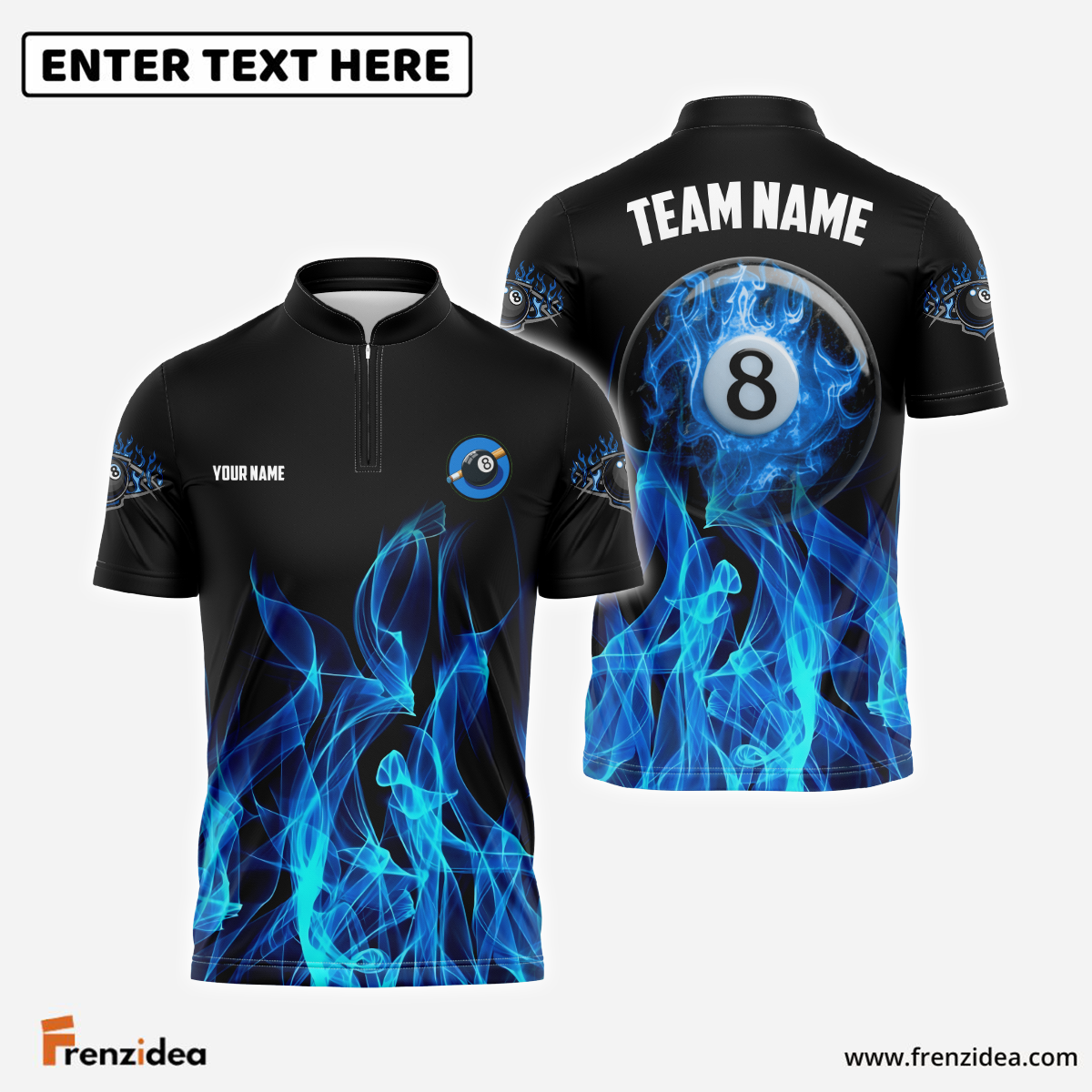 Frenzidea Billiards Ball 8 Heavenly Flame Personalized Name, Team Name Unisex Shirt ( 4 Colors )
