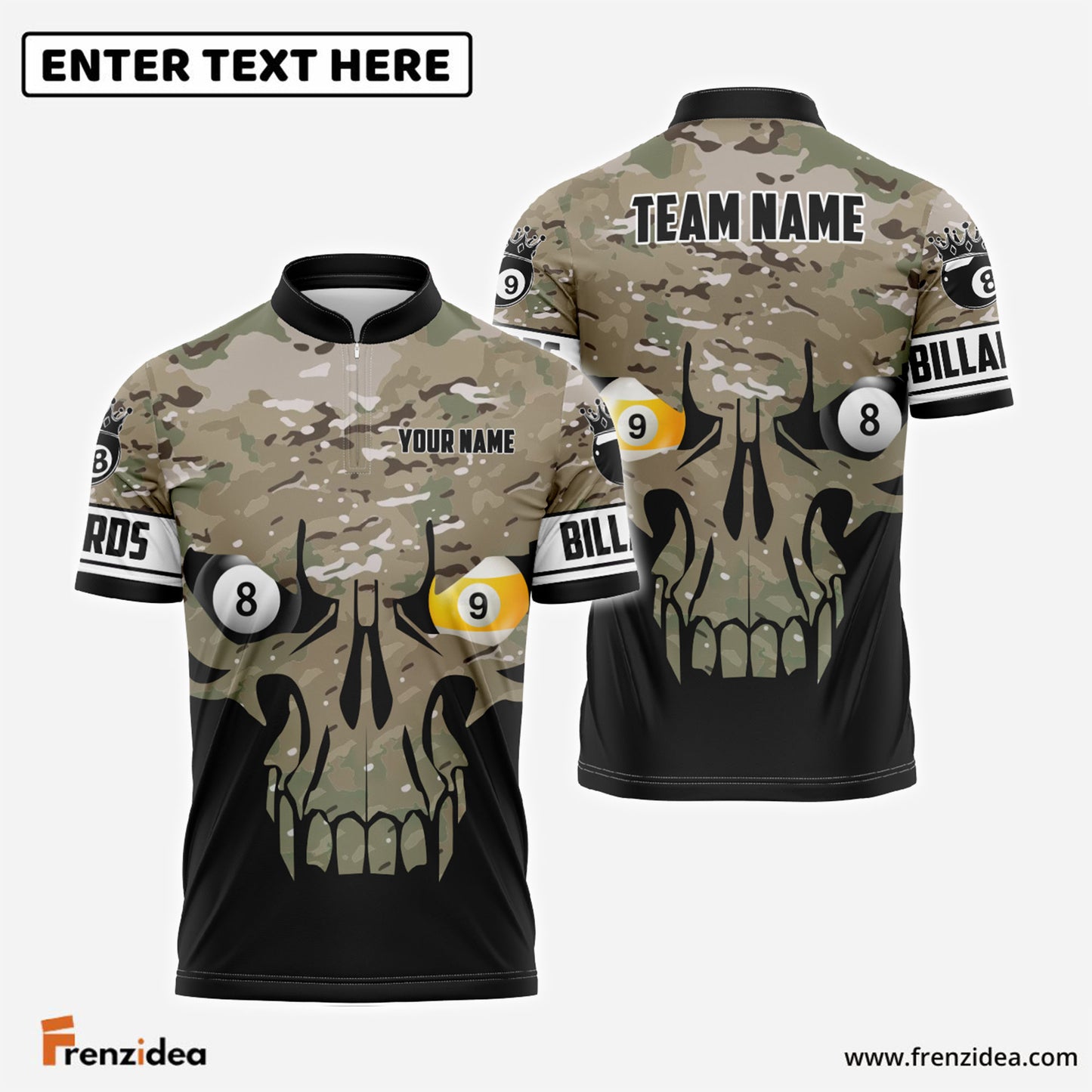 Frenzidea Camo Skull Billiards Personalized Shirt