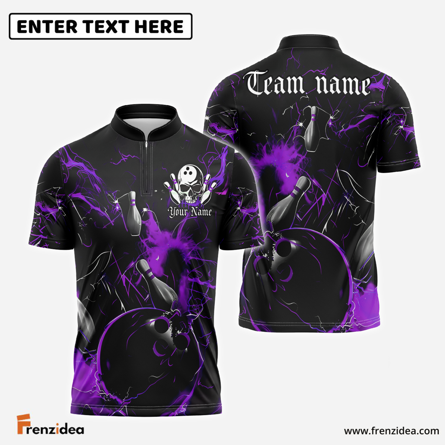 Frenzidea Gear With Skull-Themed Bowling Personalized Name, Team Name 3D Shirt (4 Colors)