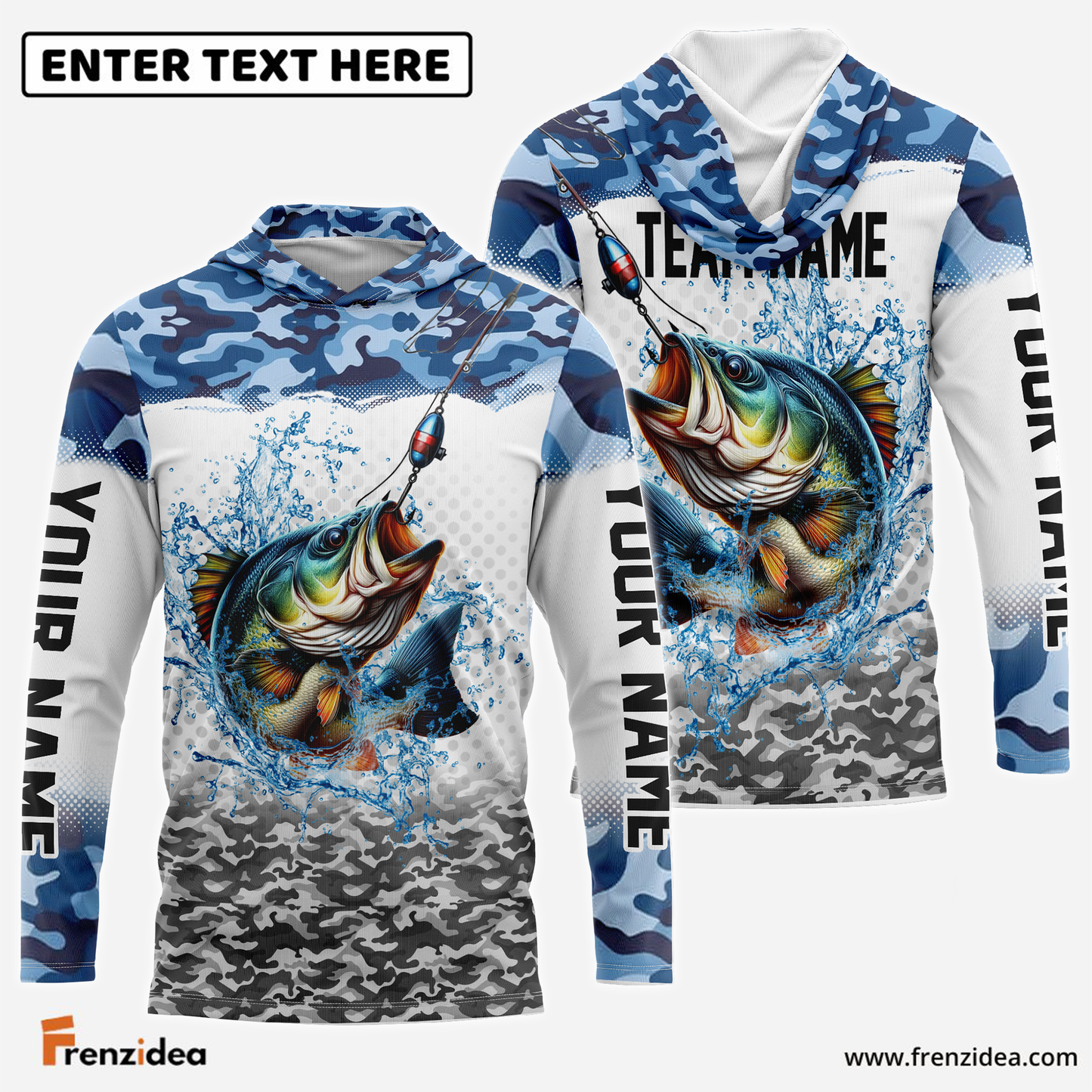 Frenzidea Bass Fishing Fishing Blue Sea Custom Name & Team Name 3D Shirts