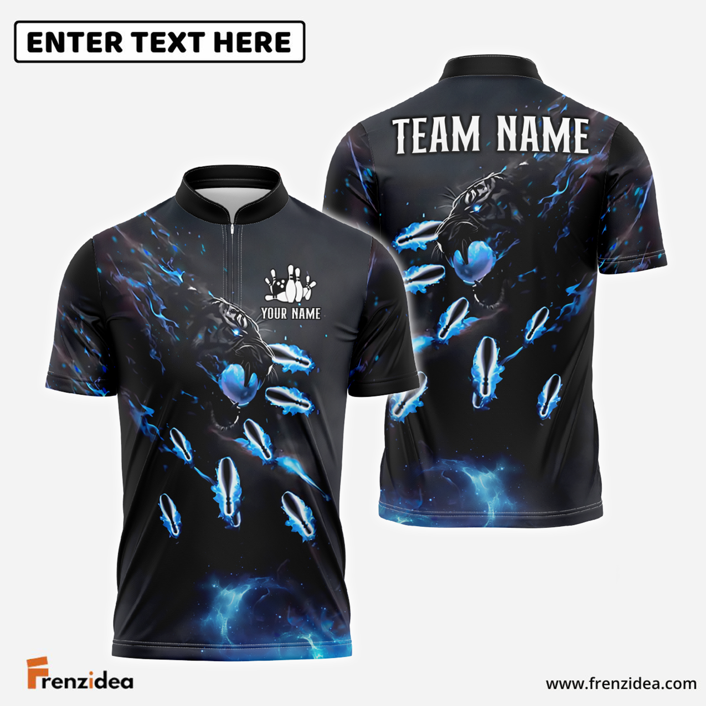 Frenzidea Bowling And Pins Tiger Fire Pins Pattern Personalized Name Team Name 3D Shirt ( 4 Colors )