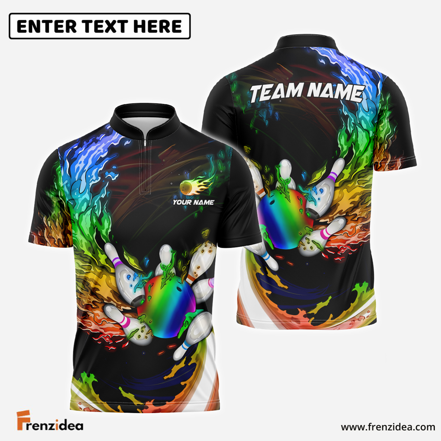 Frenzidea Personalized Name Water Fire Rainbow Bowling And Pins 3D Shirt