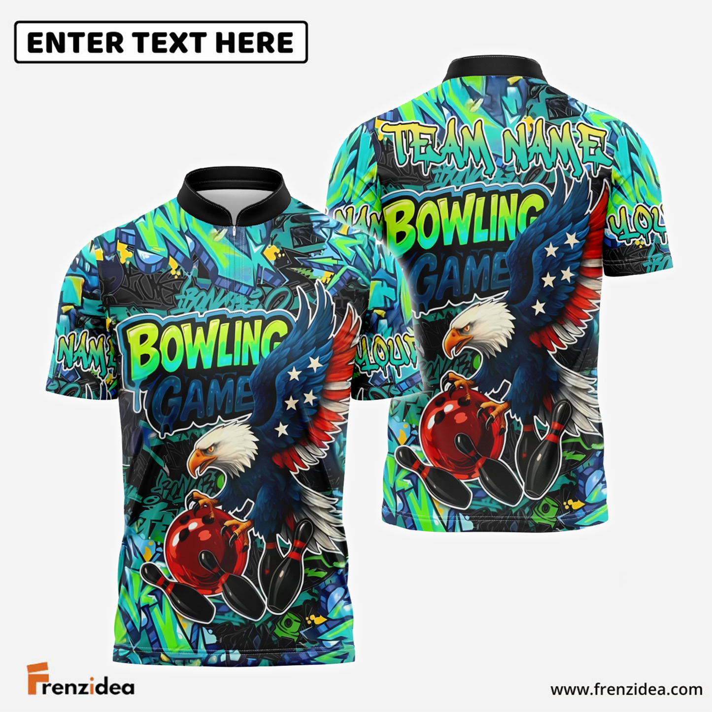 Frenzidea Bowling And Pins American Eagle Graffiti Customized Name 3D Shirt (4 Colors)