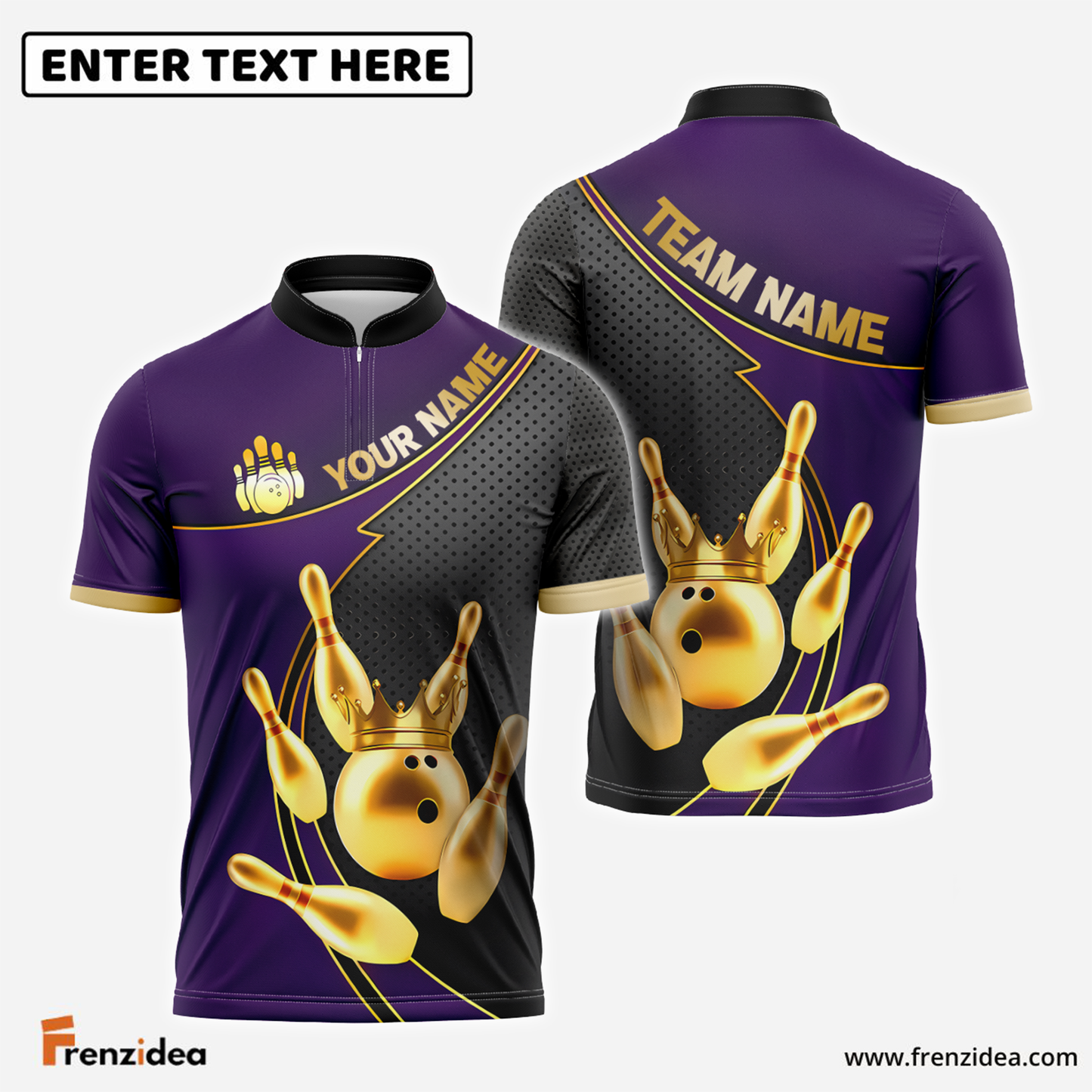 Frenzidea Bowling And Pins Royal Crown Customized Name 3D Shirt (6 Colors)