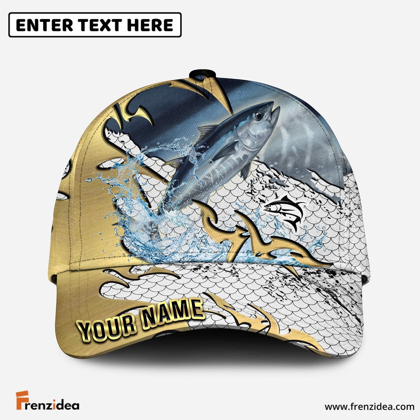 (12 Breeds) Frenzidea Gold Scale Fishing Customized Name 3D Cap