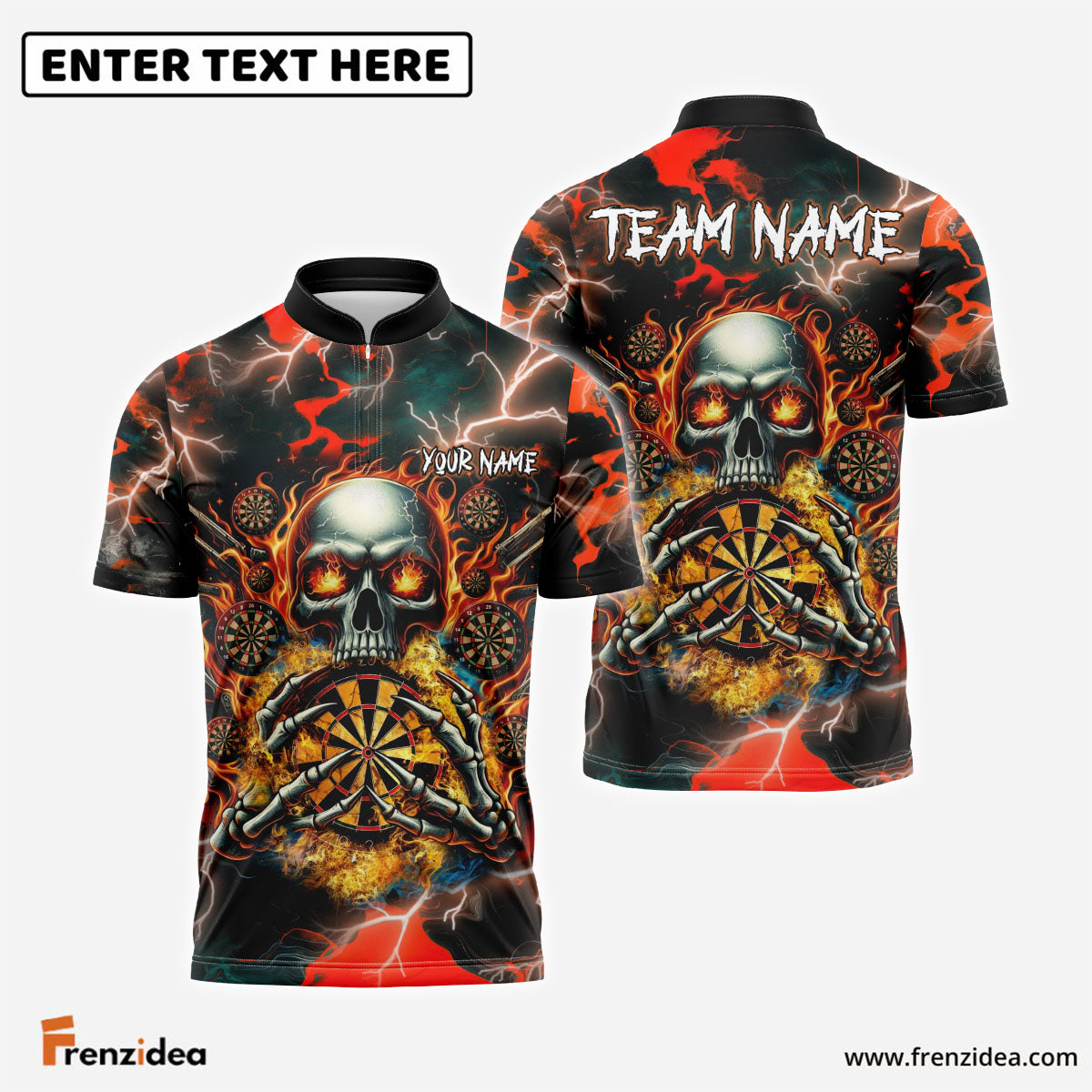 Frenzidea Darts Skull Thunder Personalized Name, Team Name 3D Shirt (4 Colors)