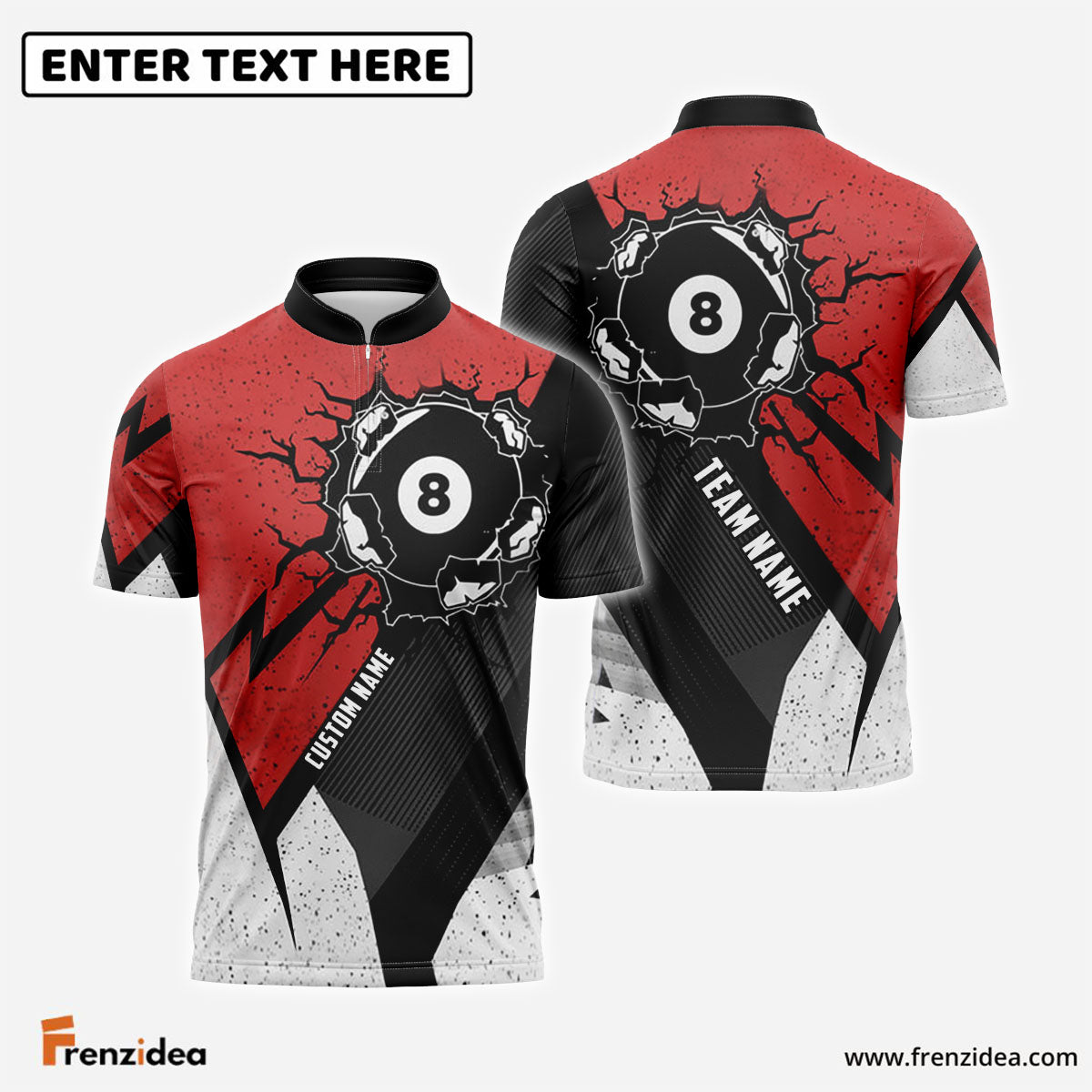 Frenzidea Billiards Ball 8 Colourful Break Personalized Name, Team Name Shirt (6 Colors)