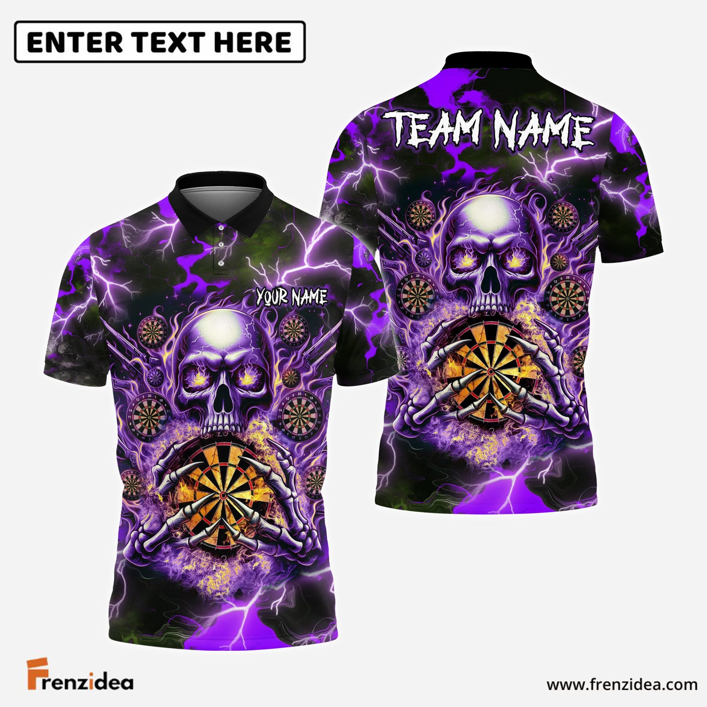 Frenzidea Darts Skull Thunder Personalized Name, Team Name 3D Shirt (4 Colors)