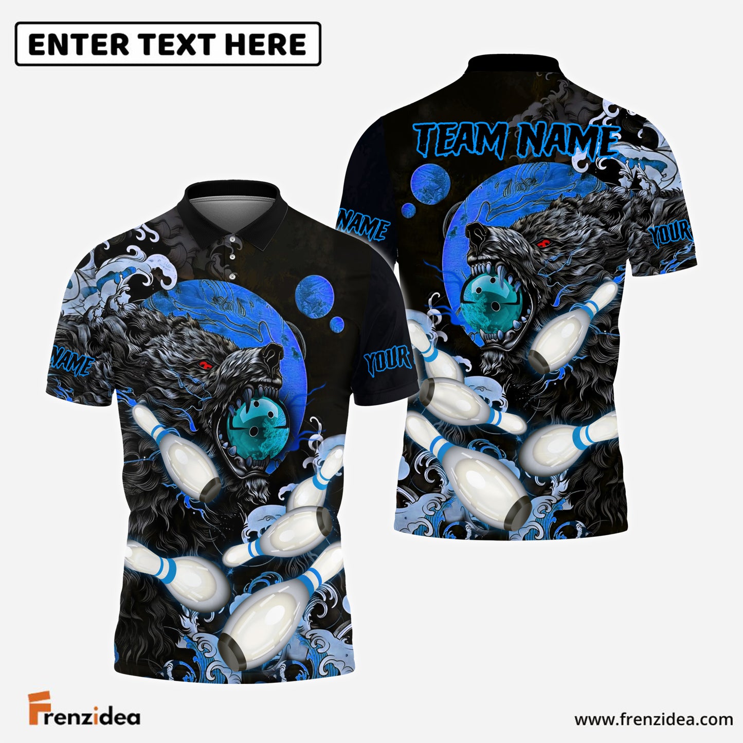 Frenzidea Bowling And Pins Monster Moon Personalized Name, Team Name 3D Shirt (4 Colors)