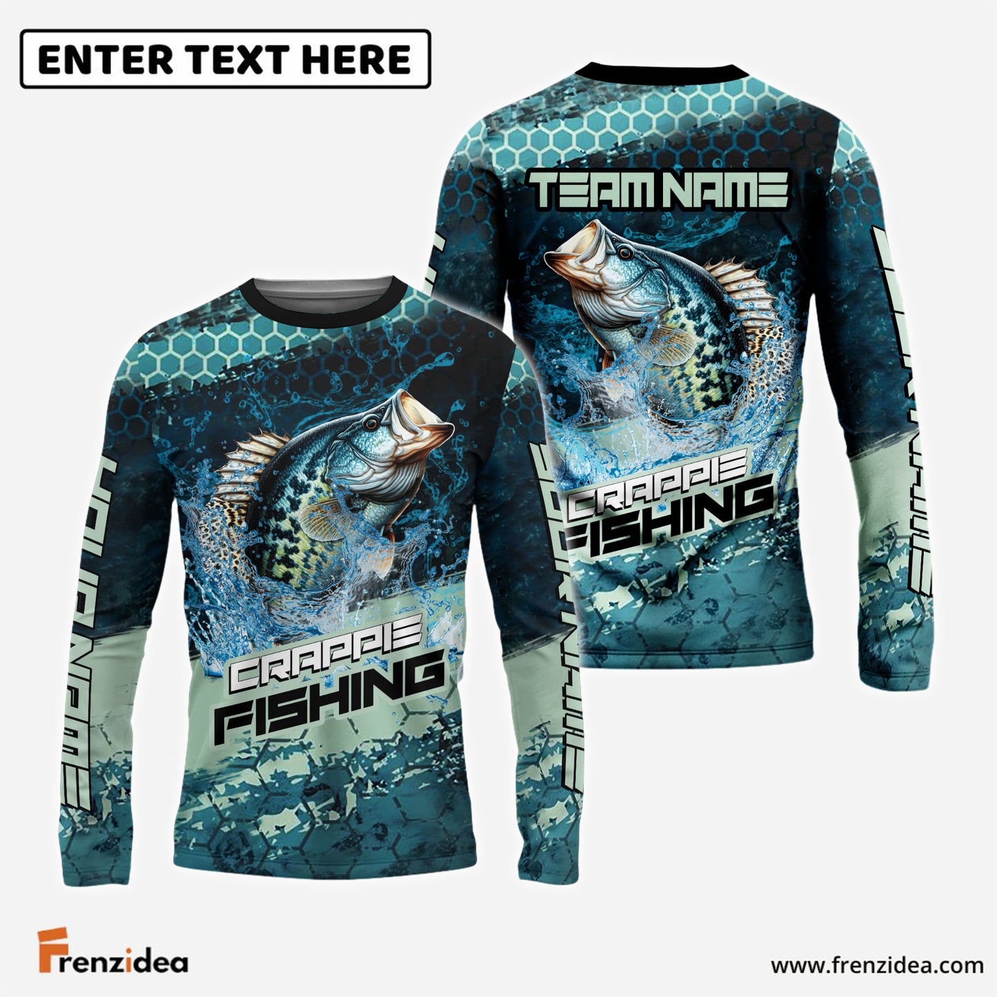 Frenzidea Crappie Fishing Aqua Strike Custom Name & Team Name 3D Shirts