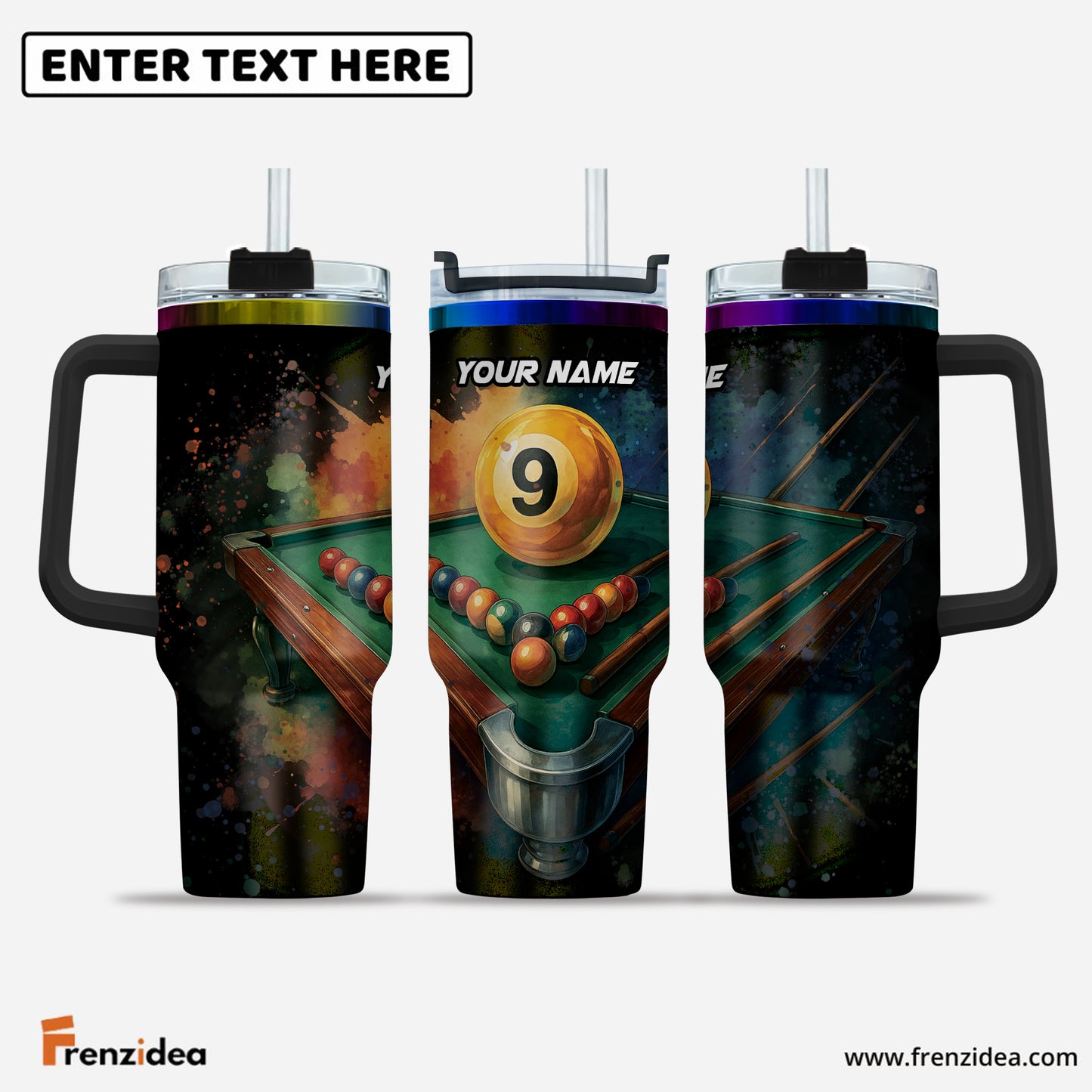 Frenzidea Billiards Pool 9 Tumblers (30oz)