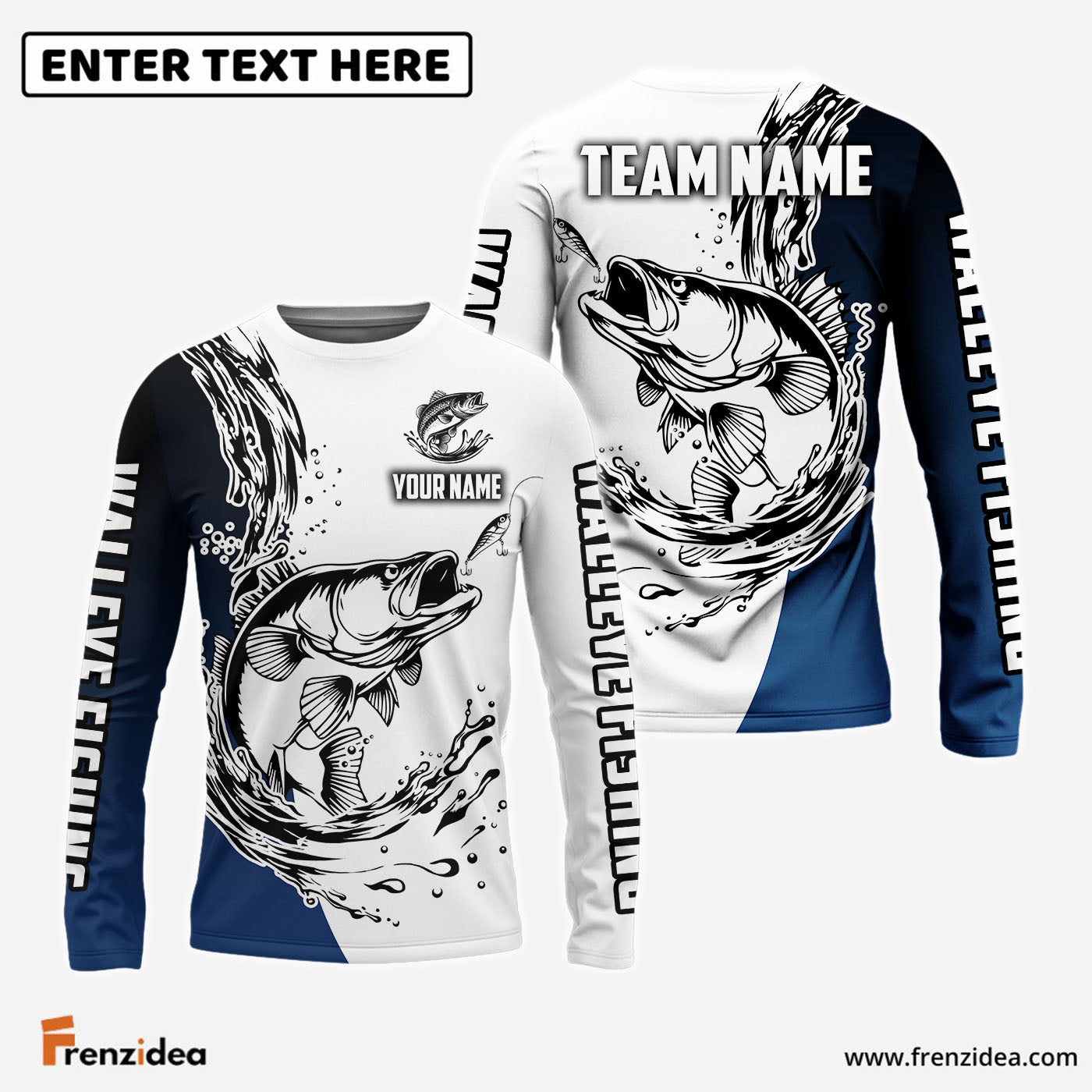 Frenzidea Walleye Fishing Ink Splash Custom Name & Team Name 3D Shirts