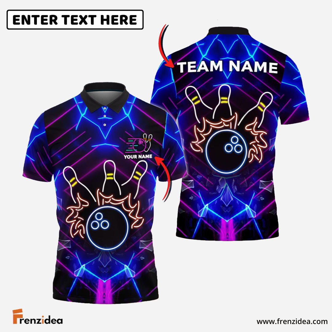 Frenzidea Bowling And Pins Neon Light Style Customized Name, Team Name 3D Shirt