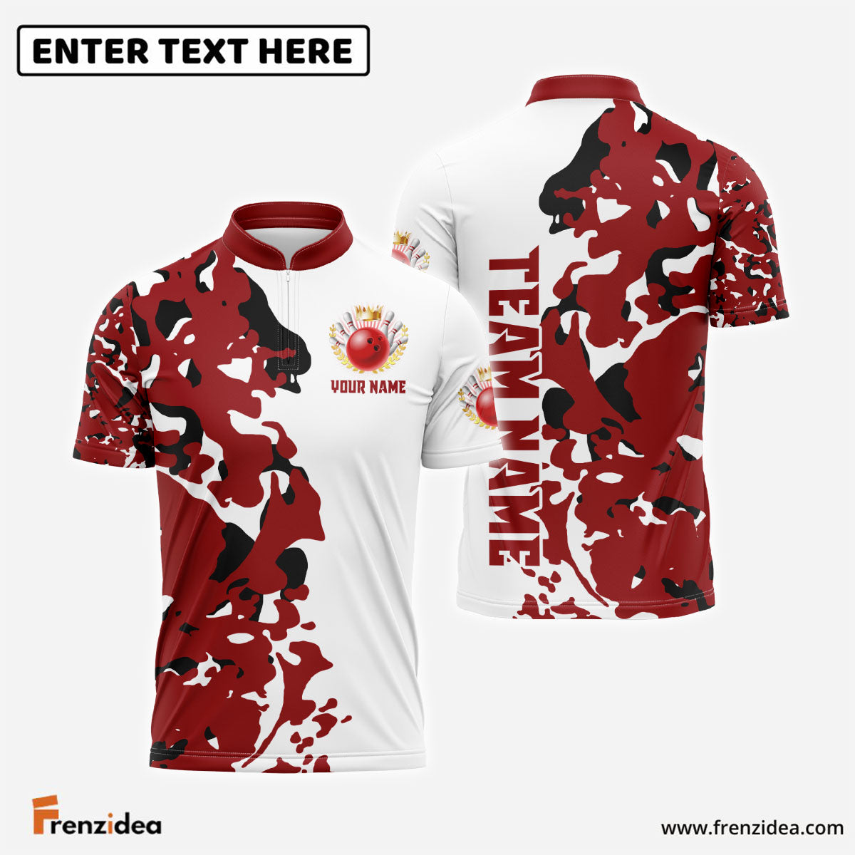 Frenzidea Bowling And Pins Red Camo Personalized Name Team Name 3D Shirt