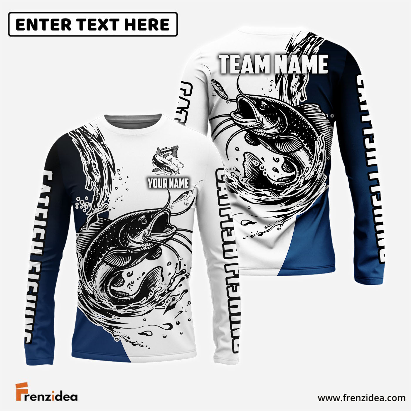 Frenzidea Catfish Fishing Ink Splash Custom Name & Team Name 3D Shirts