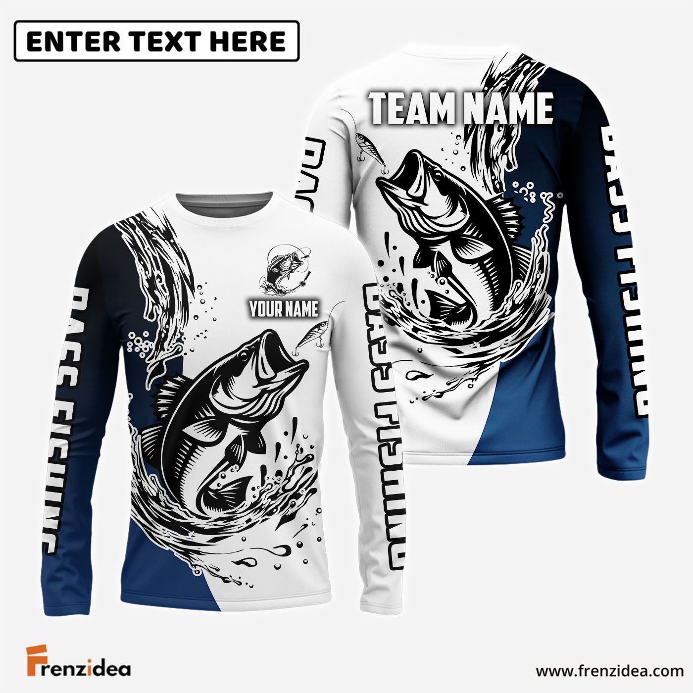 Frenzidea Bass Fishing Ink Splash Custom Name & Team Name 3D Shirts
