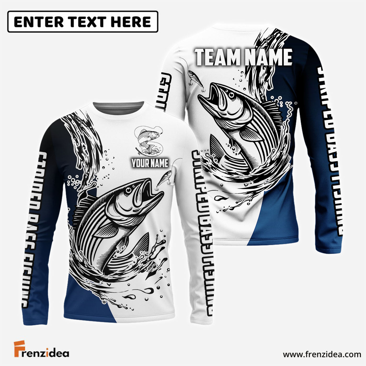 Frenzidea Striped Bass Fishing Ink Splash Custom Name & Team Name 3D Shirts
