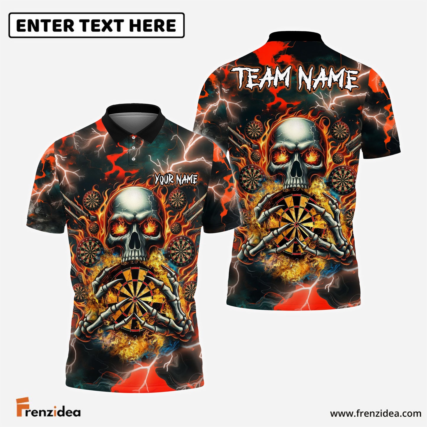 Frenzidea Darts Skull Thunder Personalized Name, Team Name 3D Shirt (4 Colors)