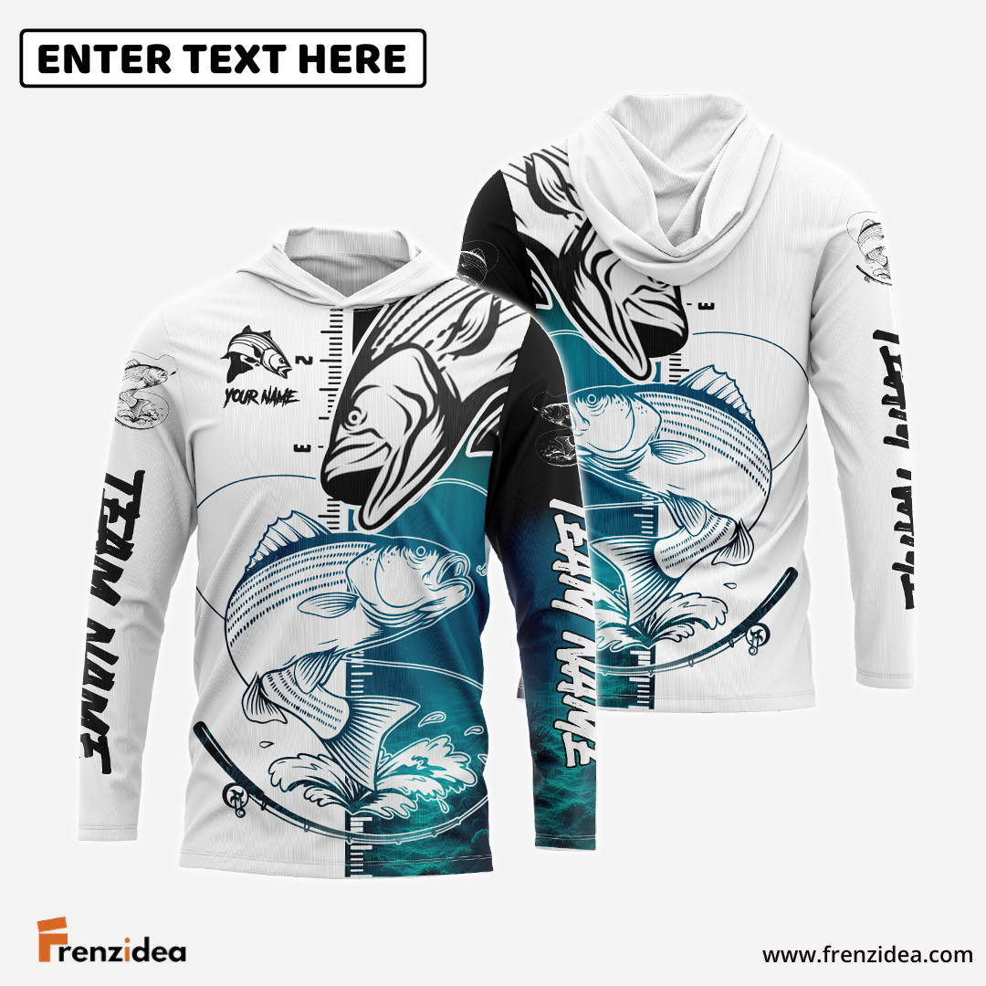Frenzidea Striped Bass Fishing White Blue Water Custom Name & Team Name 3D Shirts
