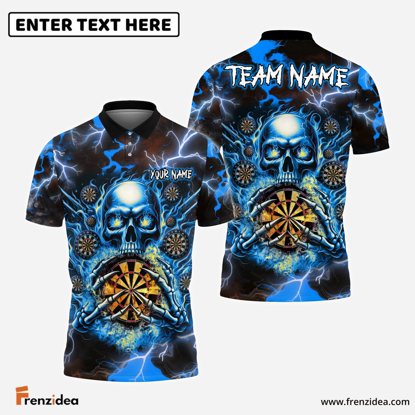 Frenzidea Darts Skull Thunder Personalized Name, Team Name 3D Shirt (4 Colors)