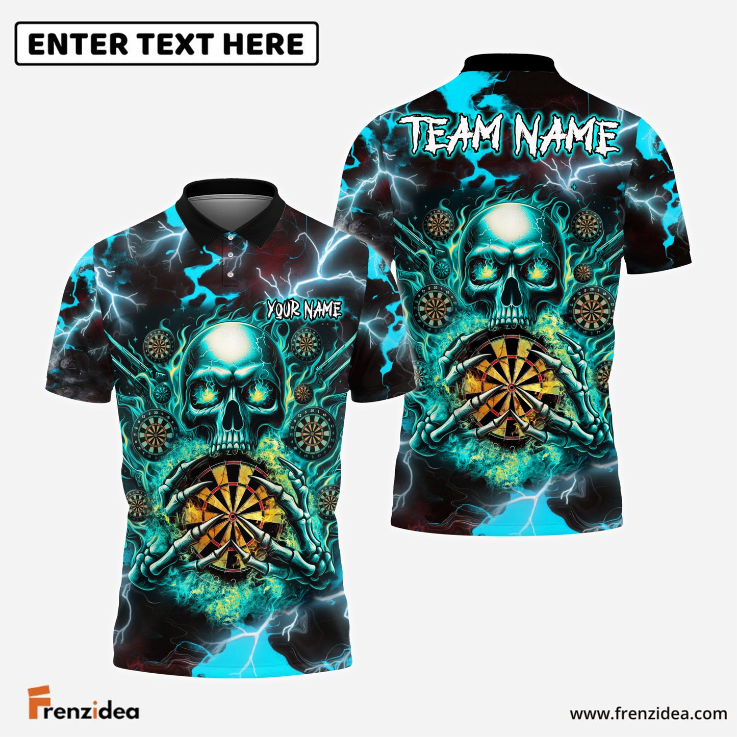 Frenzidea Darts Skull Thunder Personalized Name, Team Name 3D Shirt (4 Colors)
