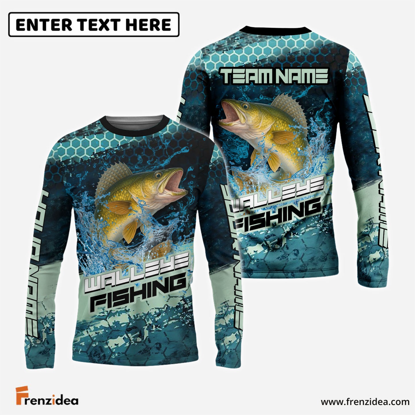Frenzidea Walleye Fishing Aqua Strike Custom Name & Team Name 3D Shirts