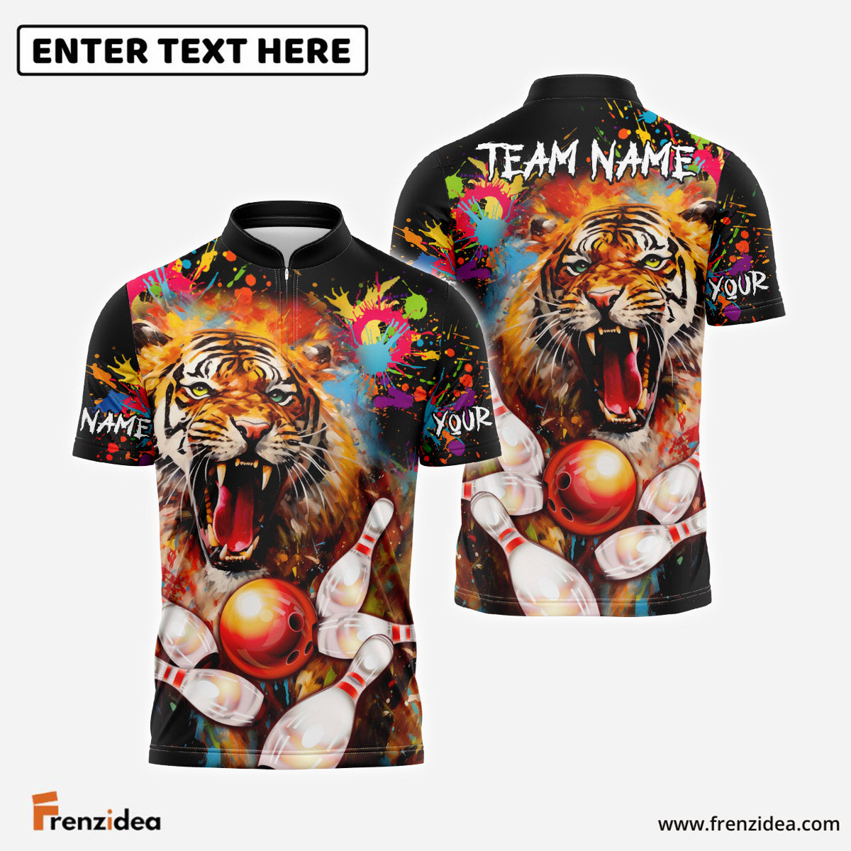 Frenzidea Bowling and Pins Tiger Customized Name, Team Name 3D Shirt