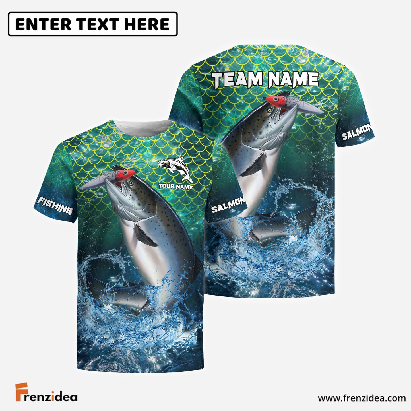 Frenzidea Salmon Fishing Yellow Fin Sport Custom Name & Team Name 3D Shirts