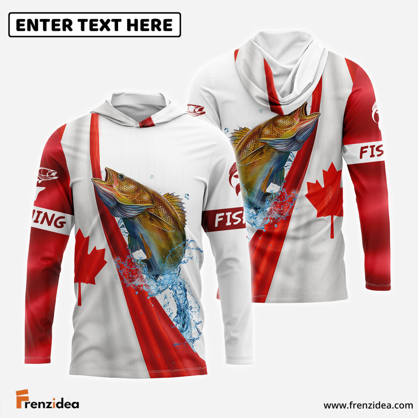 Frenzidea Canadian Flag Patriotic Walleye Fishing Custom Name 3D Long Sleeve Fishing Shirts