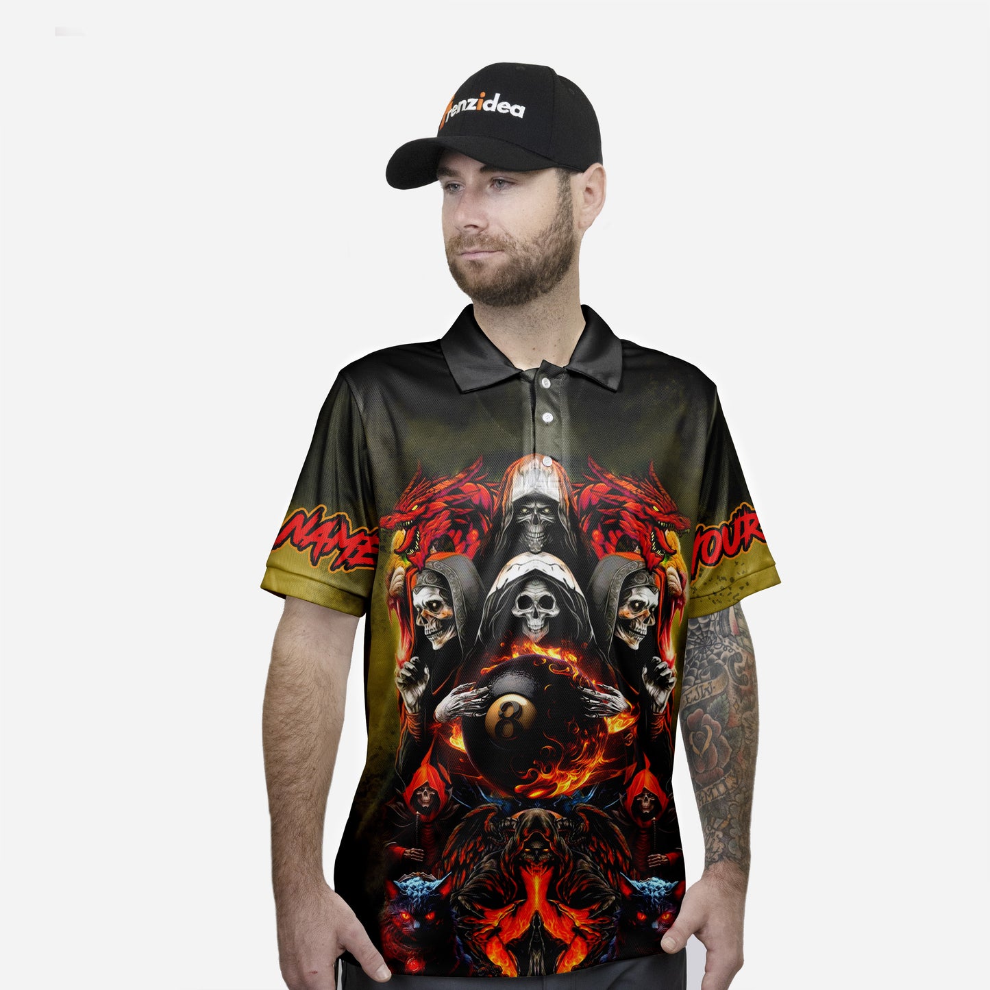 Frenzidea Billiards Ball 8 Pool Skull Dragon Personalized Name 3D Shirt