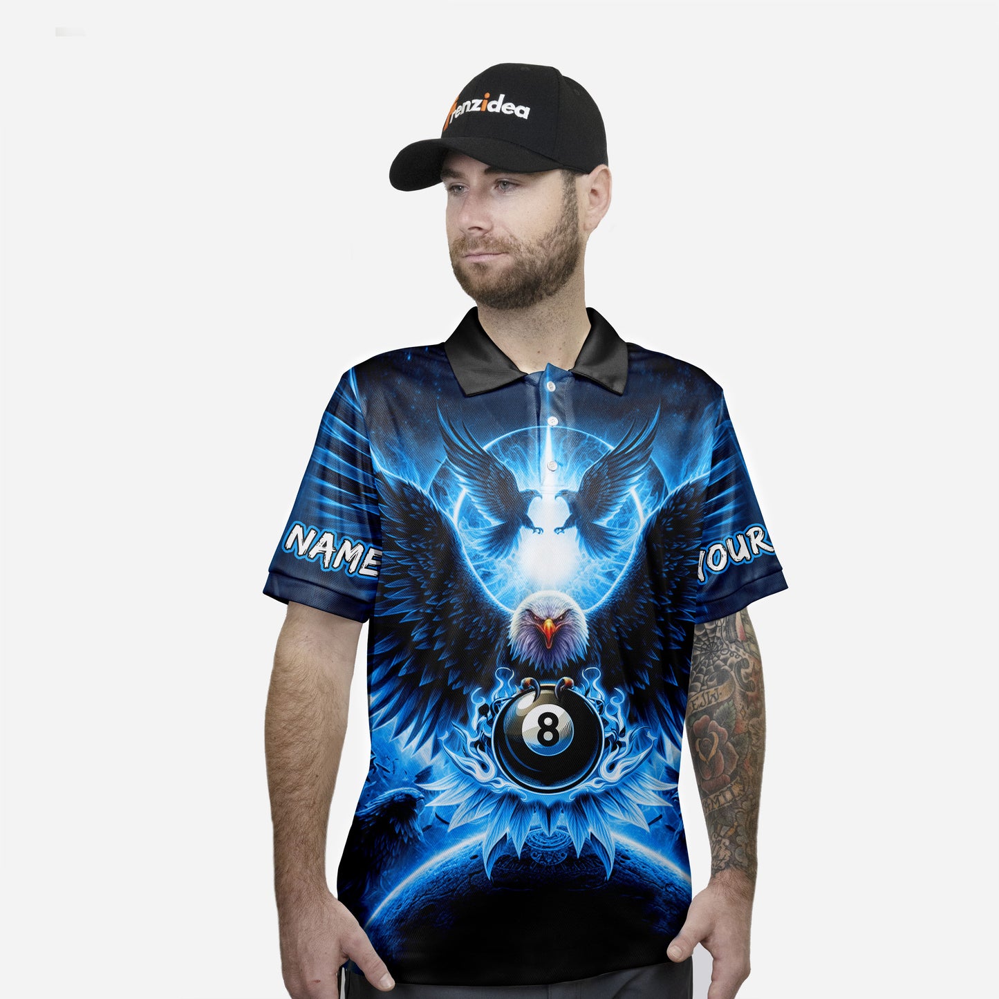 Frenzidea Billiards 8ball & 9ball Hawk Pattern Customized Name, Team Name 3D Shirts (4 Colors)