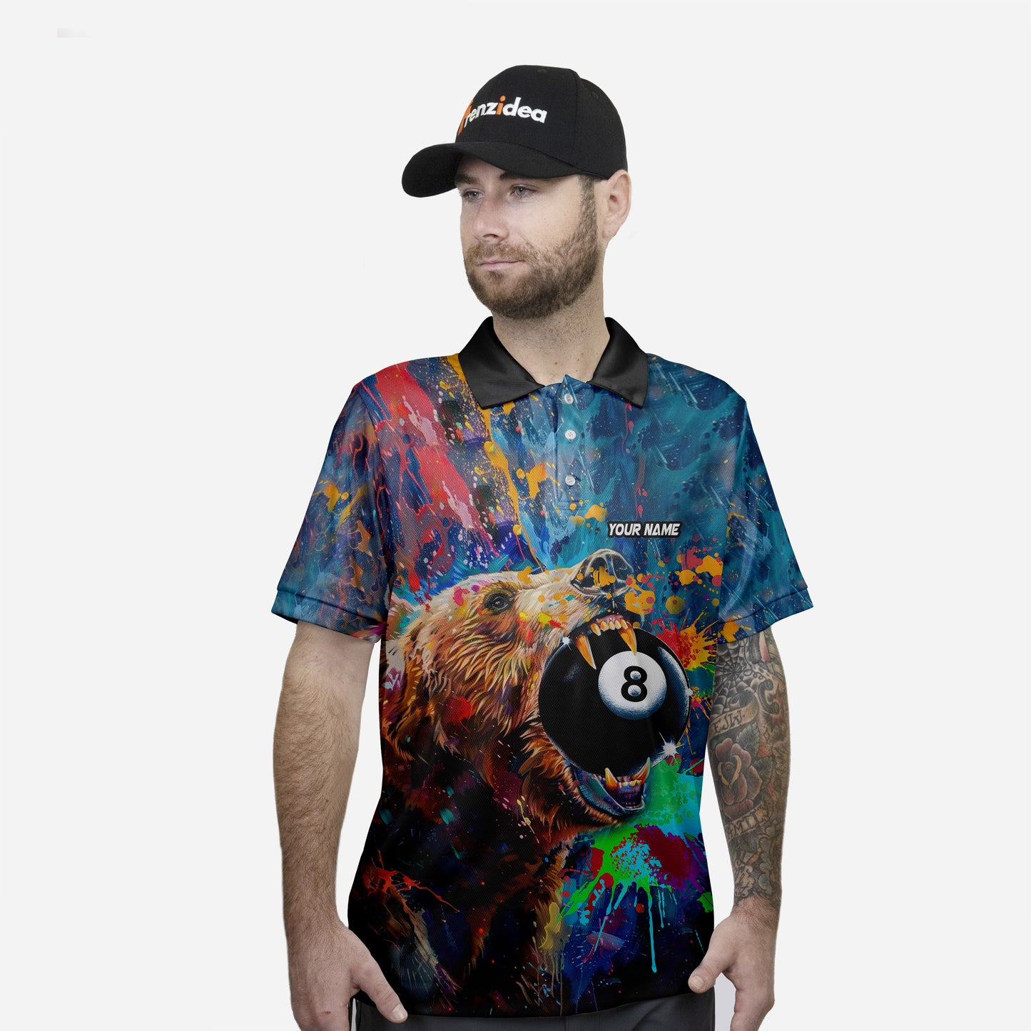 Frenzidea Billiards Ball 8 Pool Bear Pattern Personalized Name 3D Shirt