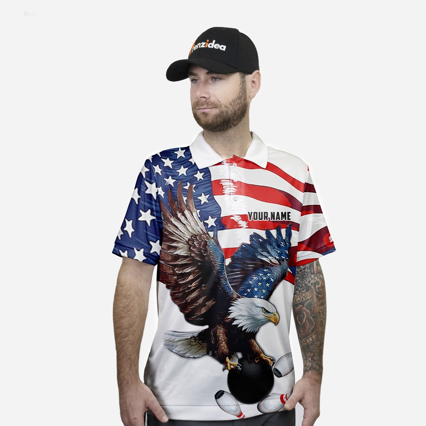 Frenzidea Bowling And Pins Eagle US Flag Retro Personalized Name, Team Name Unisex Shirt