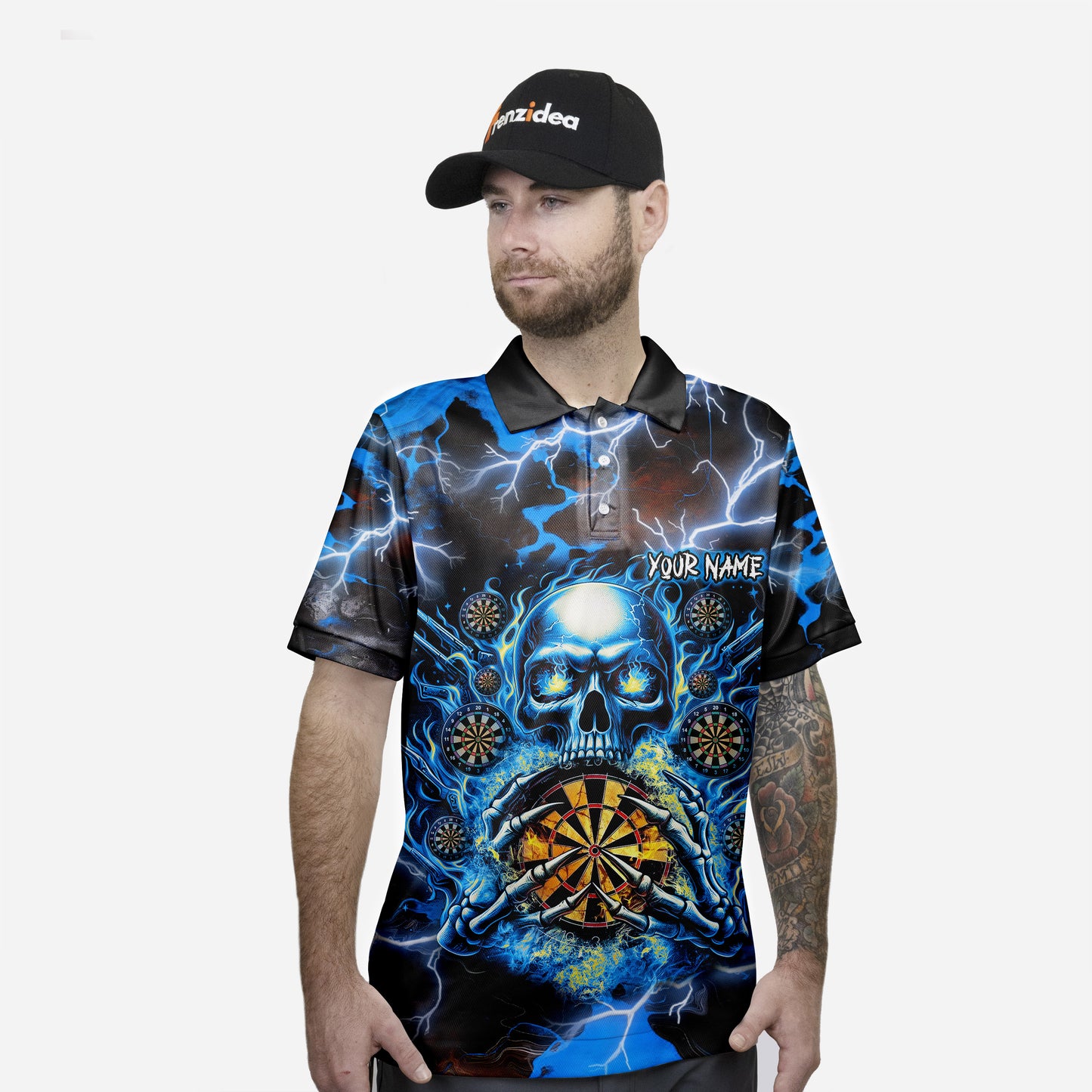 Frenzidea Darts Skull Thunder Personalized Name, Team Name 3D Shirt (4 Colors)