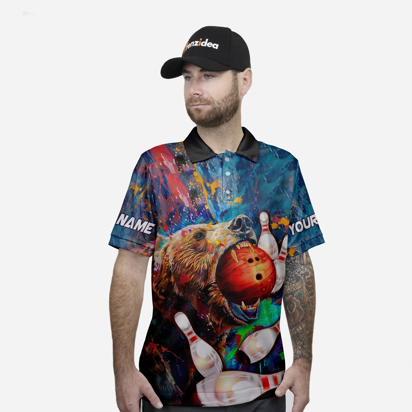 Frenzidea Bowling and Pins Bear Pattern Customized Name, Team Name 3D Shirt